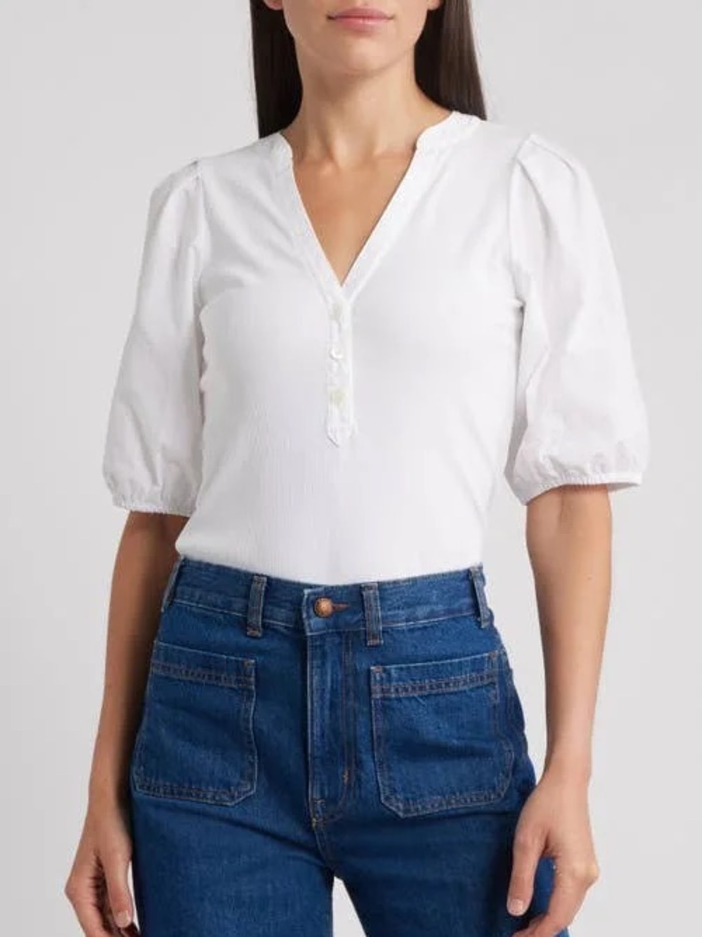 Madewell Puff-Sleeve Drop-Shoulder Knit Top White Small NWT
